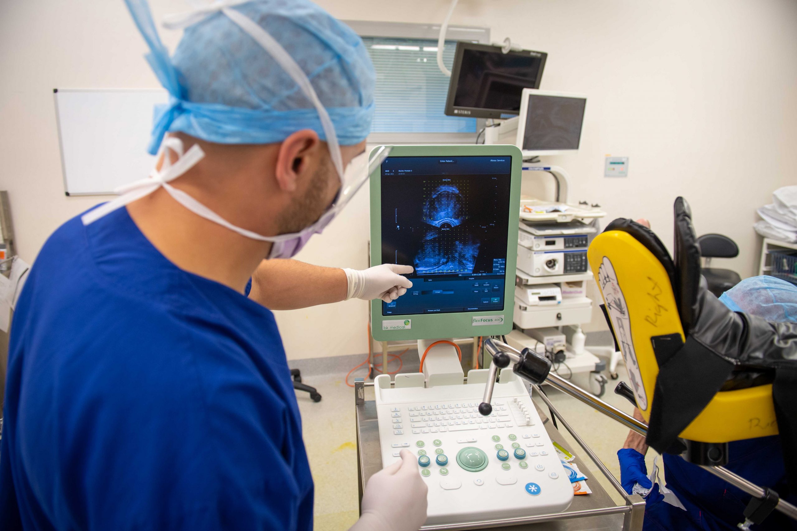 Dr Tony de Sousa examining an image from the MRI fusion prostate biopsy